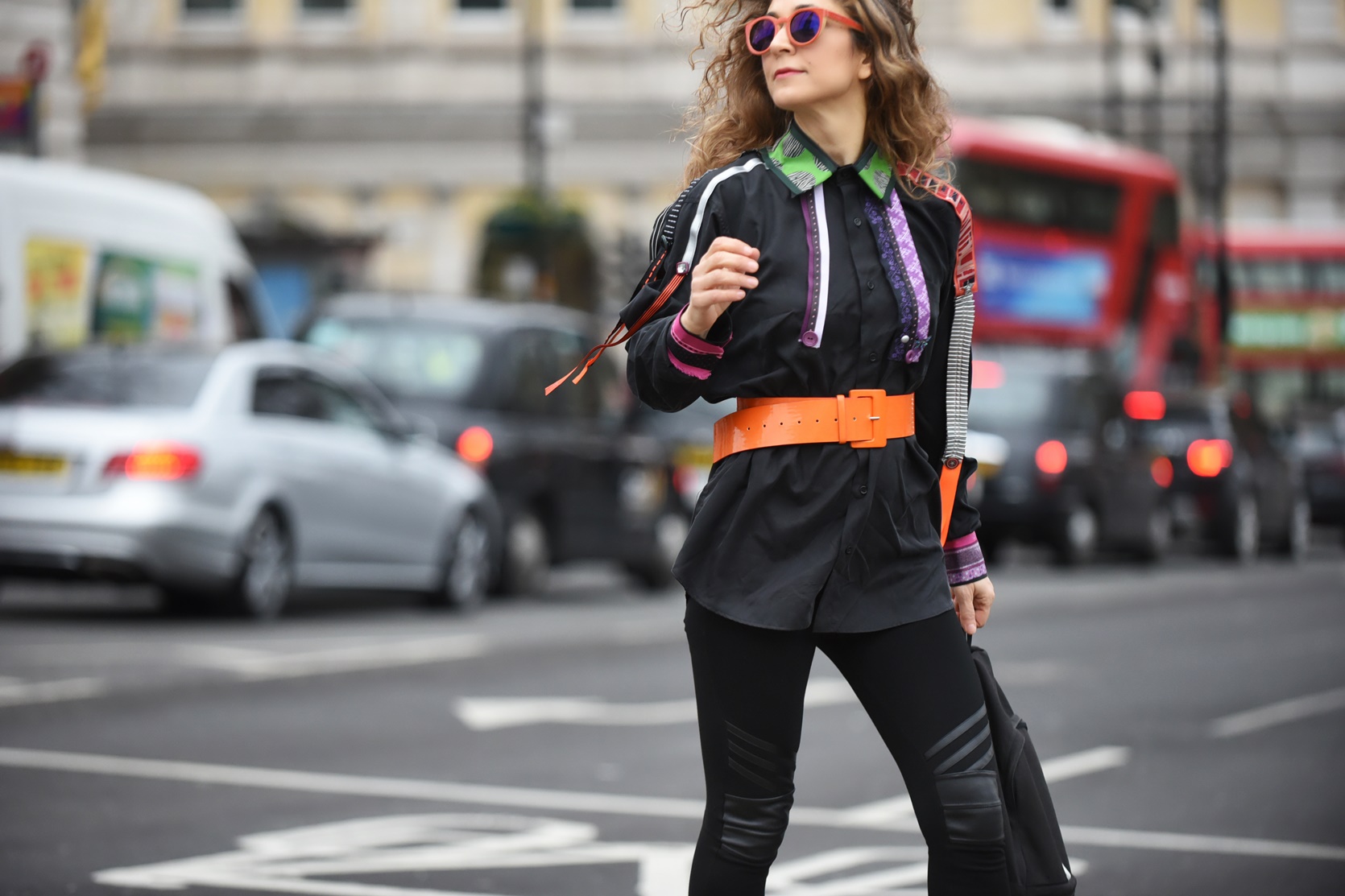 London Street Style of One the new Silk shirt, fashion project Silkline Mouhtaridis with Think Feel Discover at LFW Feb18