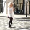 London Street style of the printed silk T-shirt by Think Feel Discover at LFW Feb2019