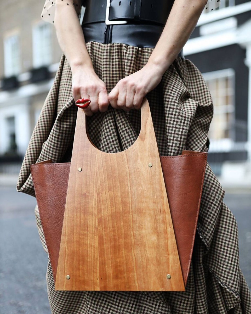 Think Feel Discover at Mayfair London for London Fashion Week Street Style 2020 with Wood Experience Bag