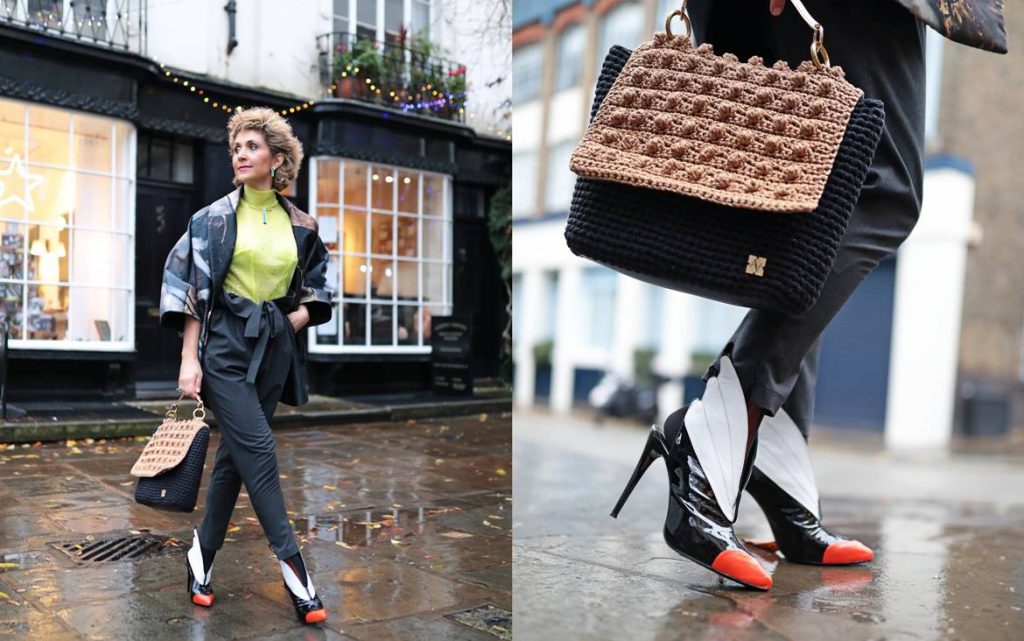Shoe trends 2020 London street style at Mayfair London during Fashion Awards 2019 by Think-Feel-Discover.com for Sophia Victoratou