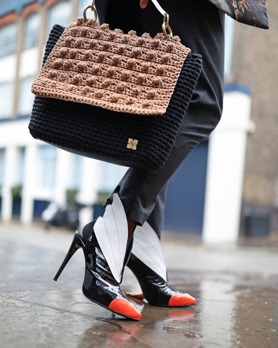 Shoe trends 2020 London street style at Mayfair London during Fashion Awards 2019 by Think-Feel-Discover.com for Sophia Victoratou