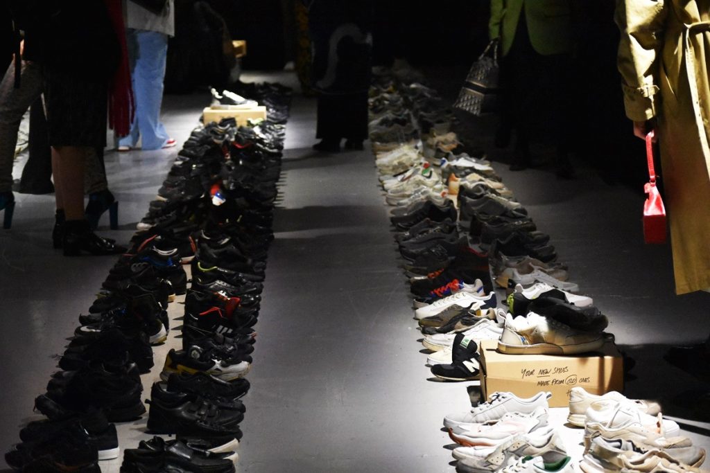 Helen Kirkum's Sneaker Palimpsest, NEWGEN London Fashion Week 2023 Presentation at Selfridges.