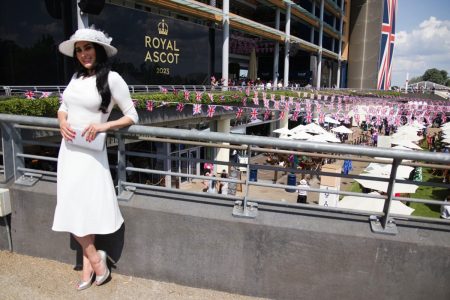 Omar mansoor ascot ladies day dresses at Royal Ascot 2023, muse Mrs UK World Leen Clive .