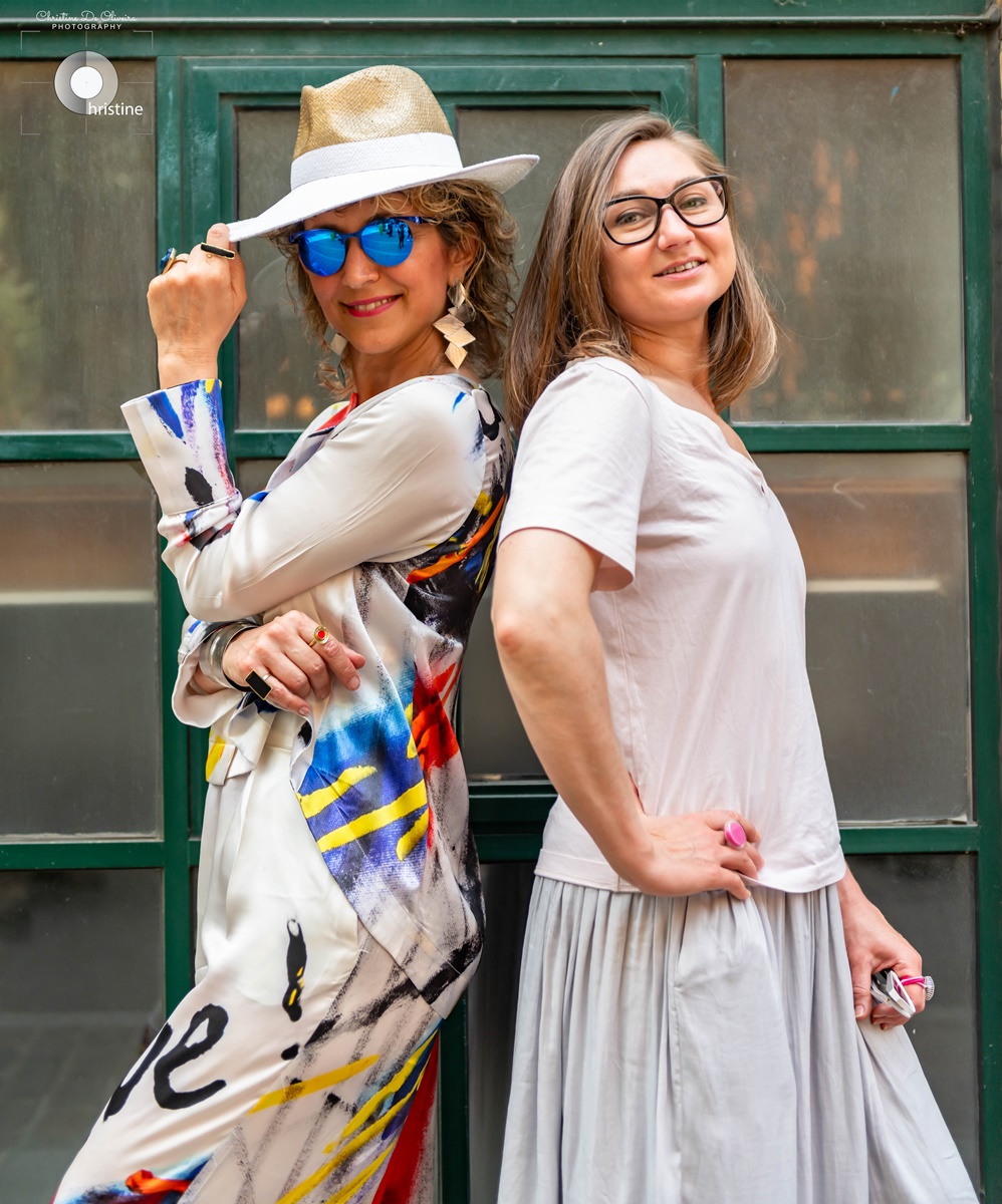 Fashion Designer Chrysanthi Kosmatou, Elena Shvab at London Fashion Networks Events: Stay Creative street style in Shorreditch by Think-Feel-Discover.com, photo Christine De Oliveira.