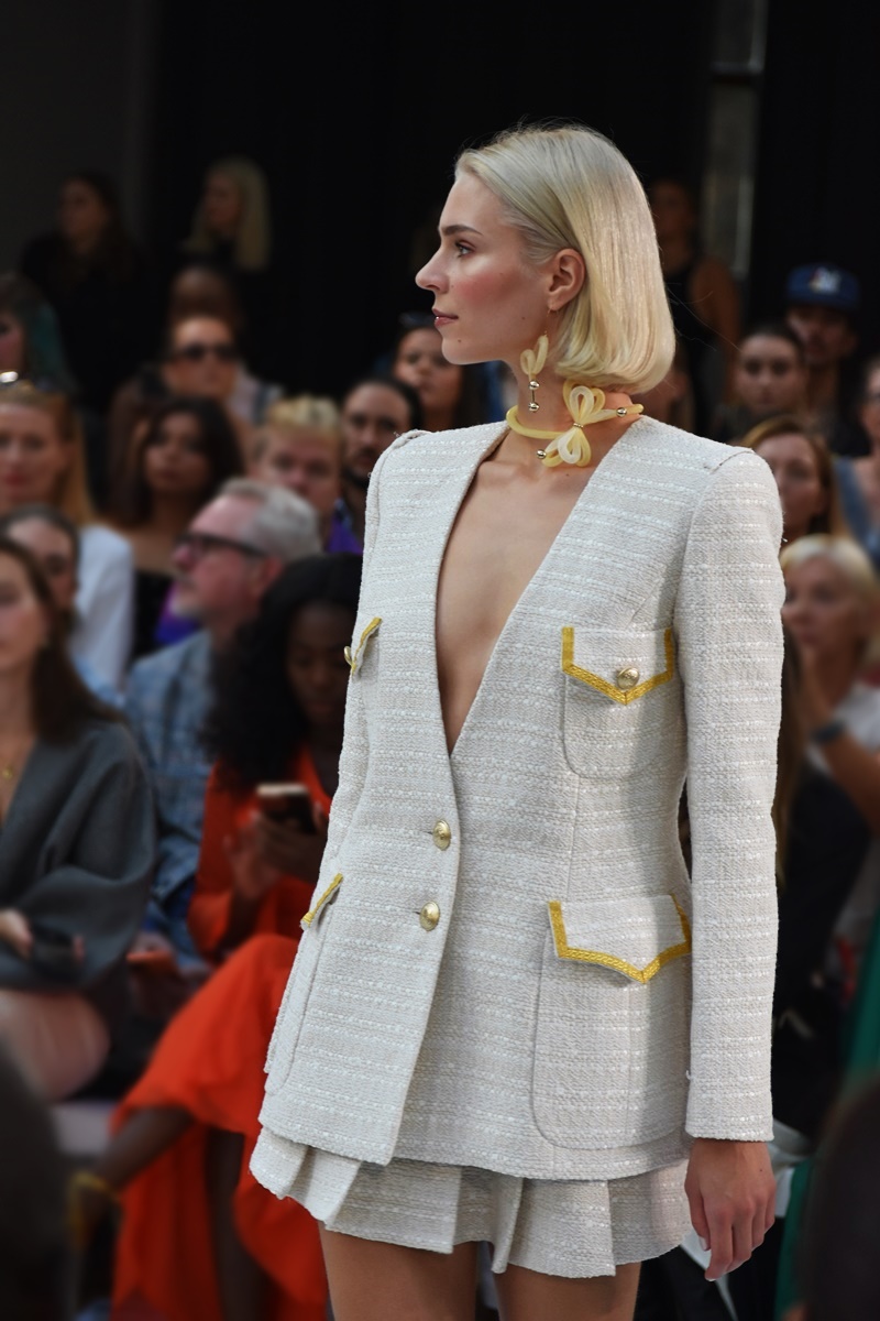 Paul Costelloe summer weight jacket, Spring/Summer 2024 "IL GIARDINO" during the London Fashion Week September 2023 at the Royal Horticultural Halls, Lindley Hall.