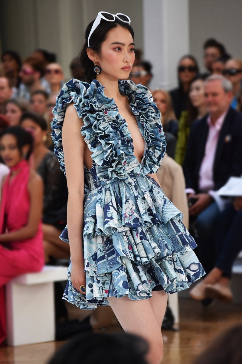 Paul Costelloe romantic dresses, Spring/Summer 2024 "IL GIARDINO" during the London Fashion Week September 2023 at the Royal Horticultural Halls, Lindley Hall.