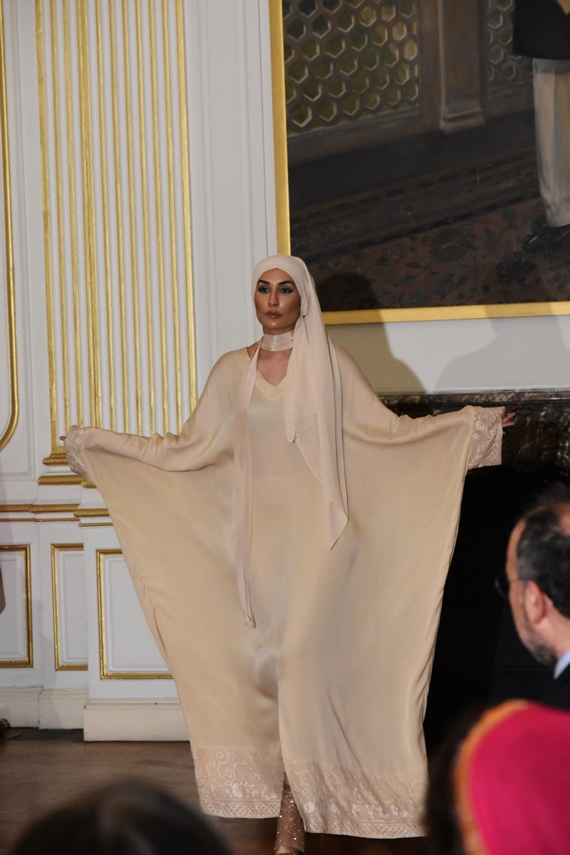 Omar Mansoor Culture To Couture Fashion Show in collaboration with Kaarvan Crafts at the Embassy of Pakistan in Paris during the Paris Haute Couture Fashion Week 2024.