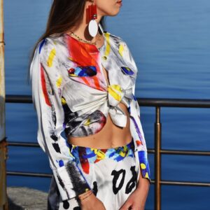 "Stay Creative" Silk Crop Top' is a unique blend of long-sleeve style and artistic design!