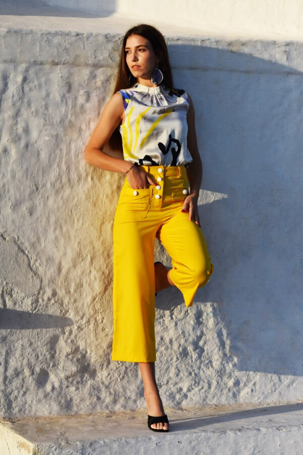 Yellow straight-leg wool trousers