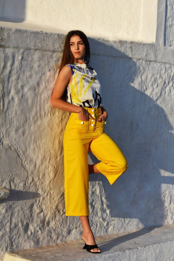 Yellow straight-leg wool trousers