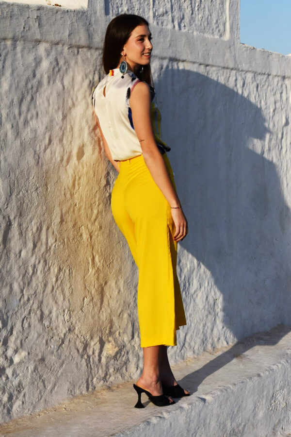 Yellow straight-leg wool trousers