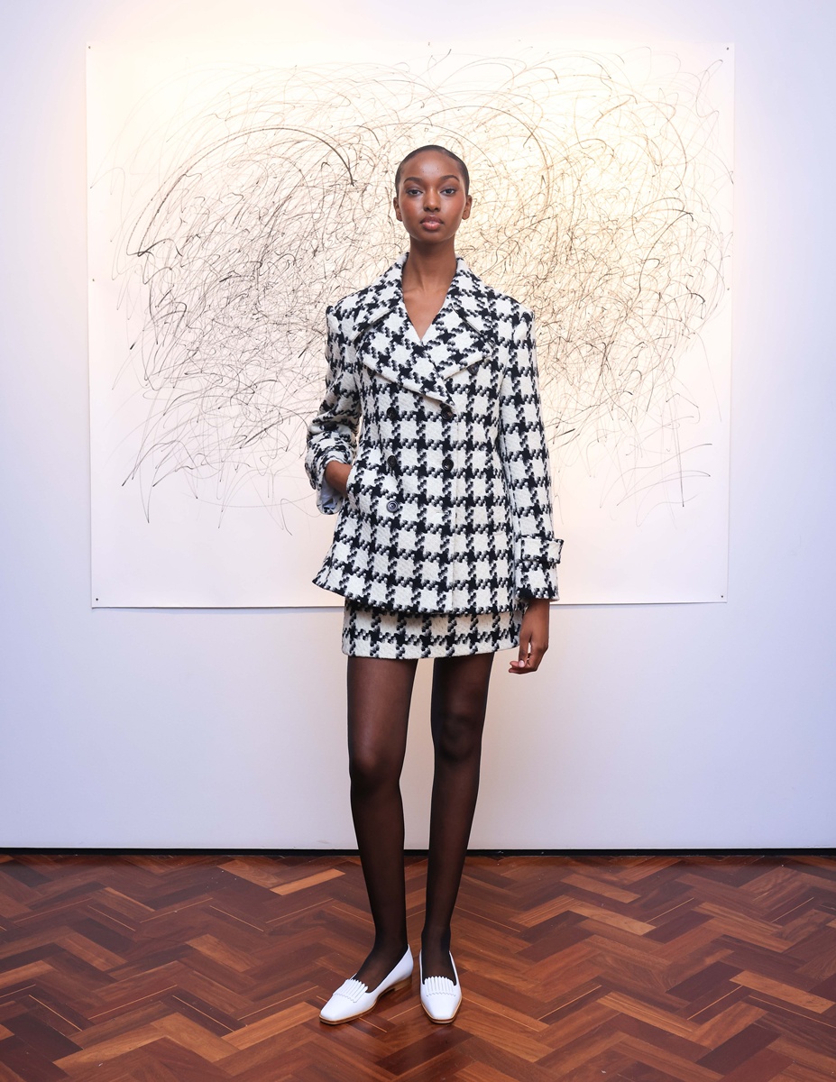 Pea Cock Pea coat by Banshee of Savile Row at the London Fashion Week February 2025.6