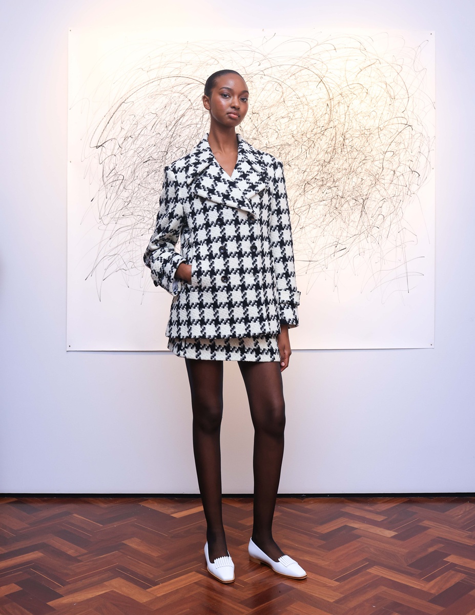 Pea Cock Pea coat by Banshee of Savile Row at the London Fashion Week February 2025.6