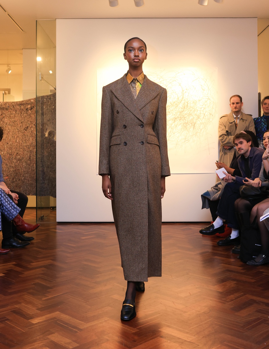 The Lioness Tweed coat by Banshee of Savile Row at her fashion show during the London Fashion Week February 2025