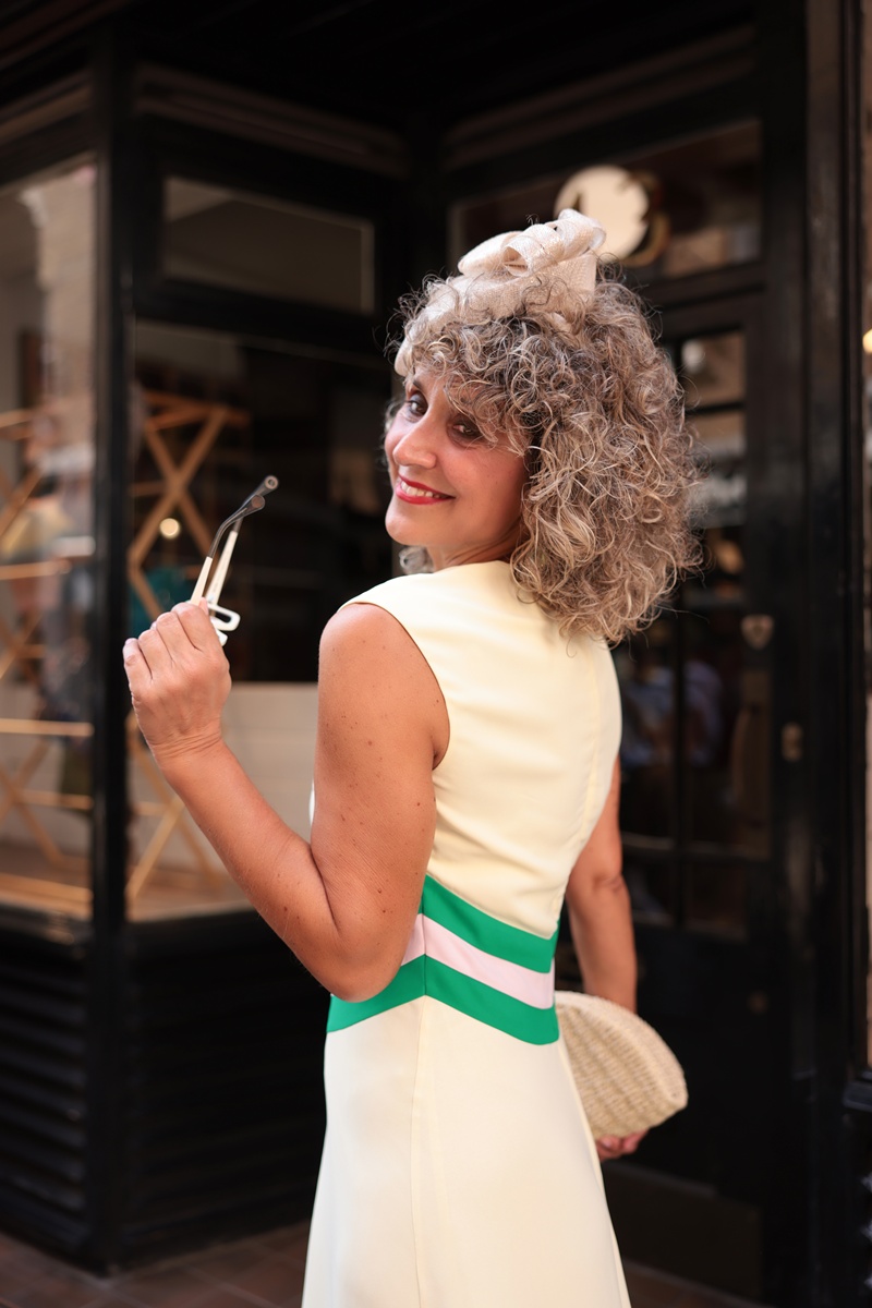 Royal Ascot Crepe dress 2025 by LK Bennette London Collection, street style photography by Chrysanthi Kosmatou, Think-Feel-Discover.com, accredited press Royal Ascot 2025