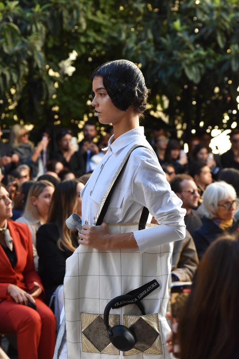 Sony Headphones at Liberatore's SS26 collection during the Milan Fashion Week show 2025