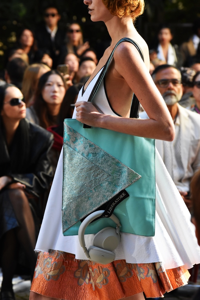 Sony Headphones at Liberatore's SS26 collection during the Milan Fashion Week show 2025