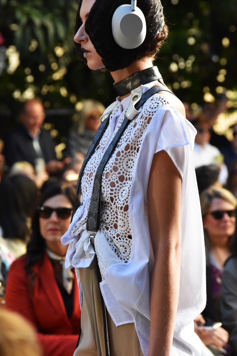 Sony Headphones at Liberatore's SS26 collection during the Milan Fashion Week show 2025