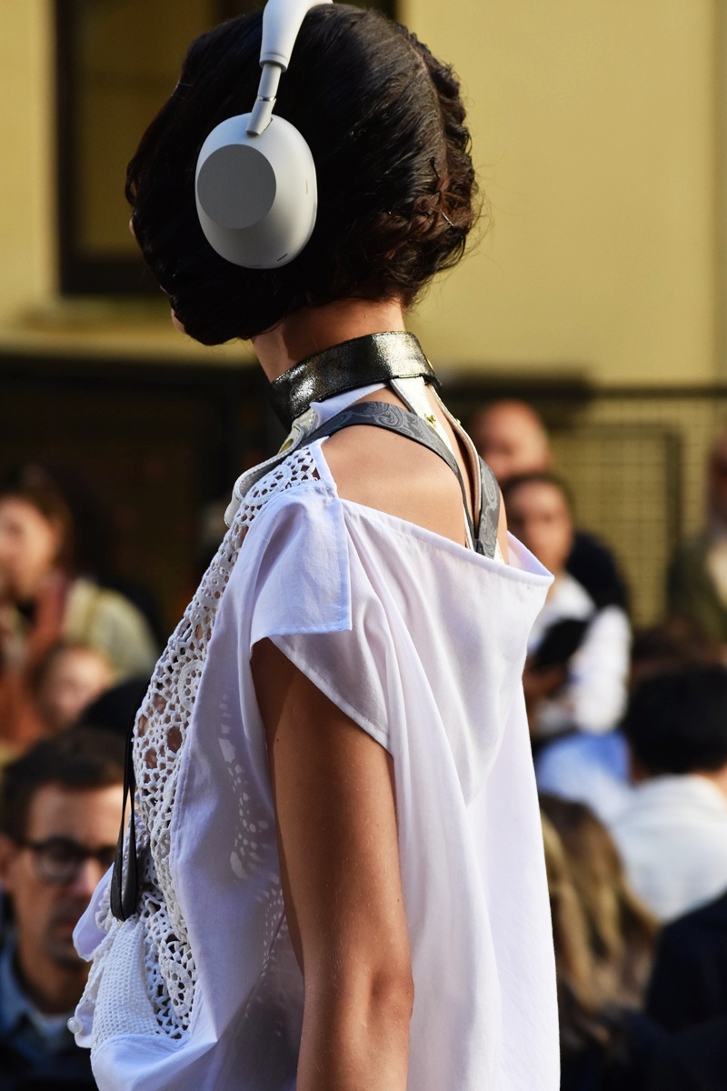 Sony Headphones at Liberatore's SS26 collection during the Milan Fashion Week show 2025