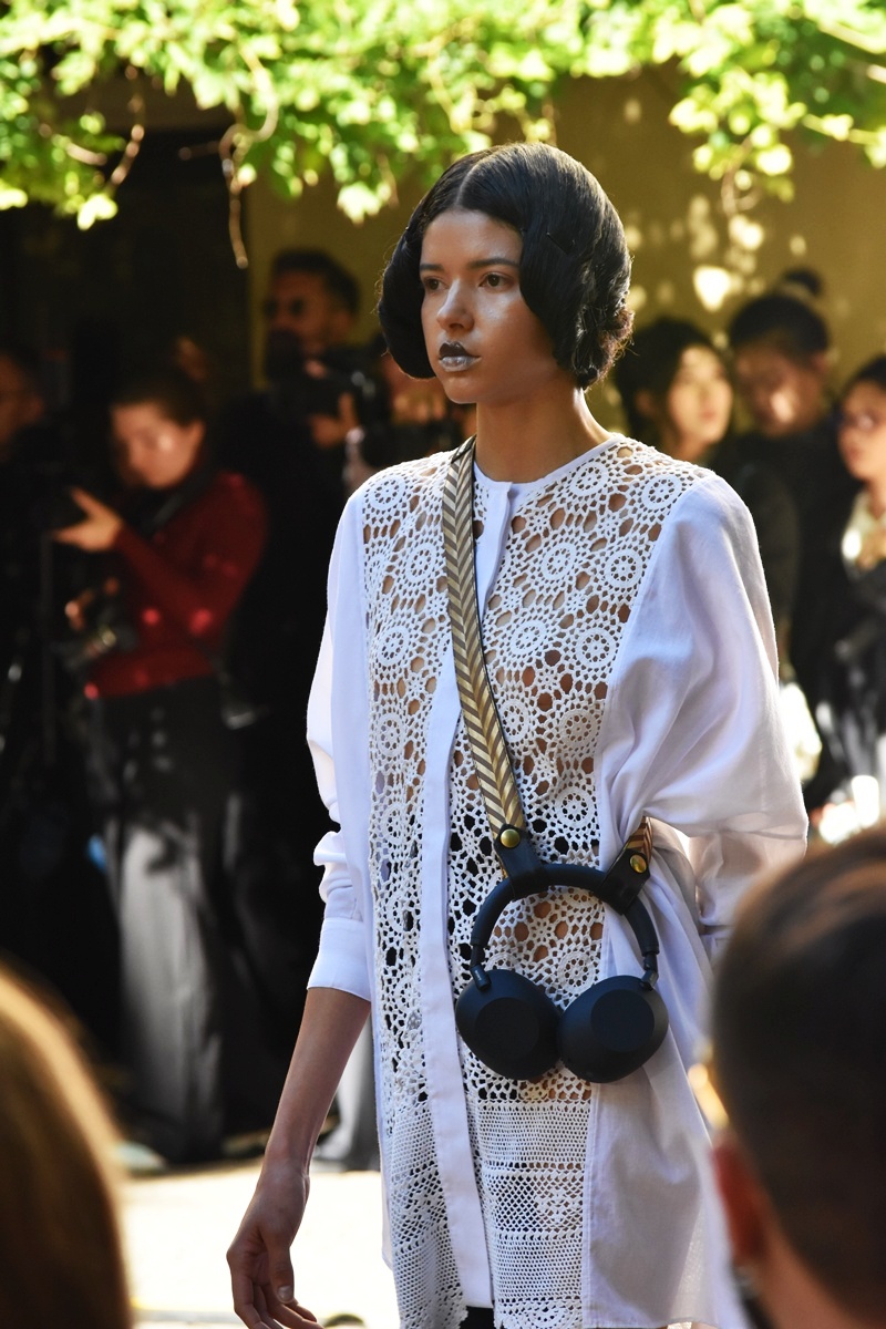 Sony Headphones at Liberatore's SS26 collection during the Milan Fashion Week show 2025