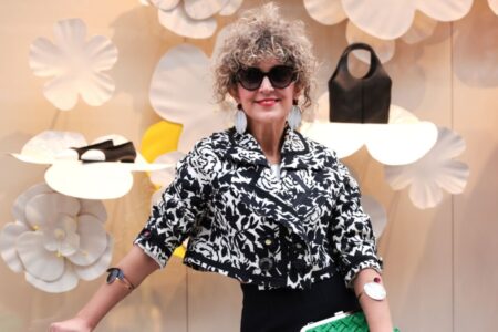 Statement earrings by Miaou Niaou Barbara Perrakis, handmade jewelry designer at London Fashion Week, February 2026.