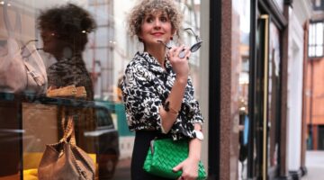 Statement earrings by Miaou Niaou Barbara Perrakis, handmade jewelry designer at London Fashion Week, February 2026.