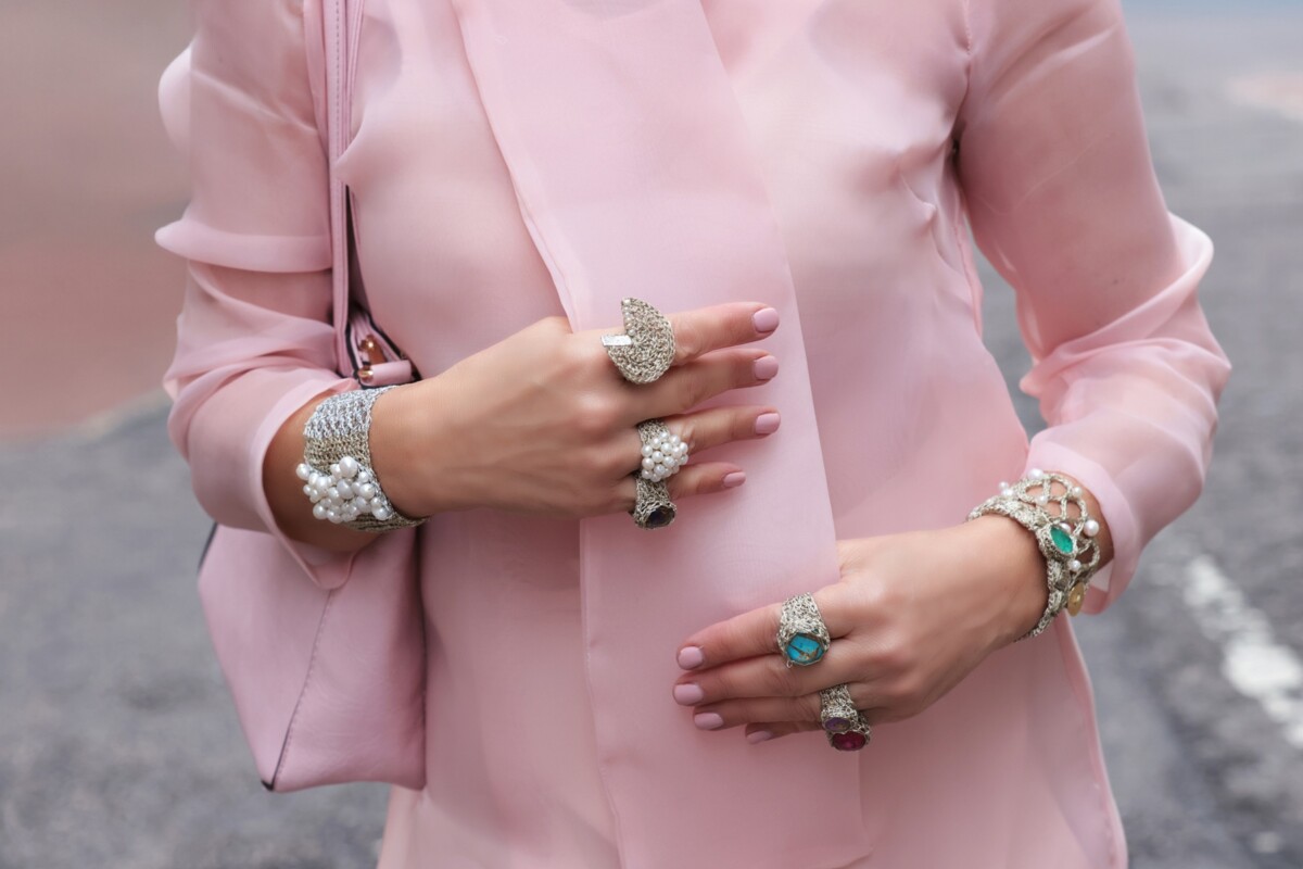 Handmade rings by Vasso Galati, Milan Fashion Week Street Style 2026