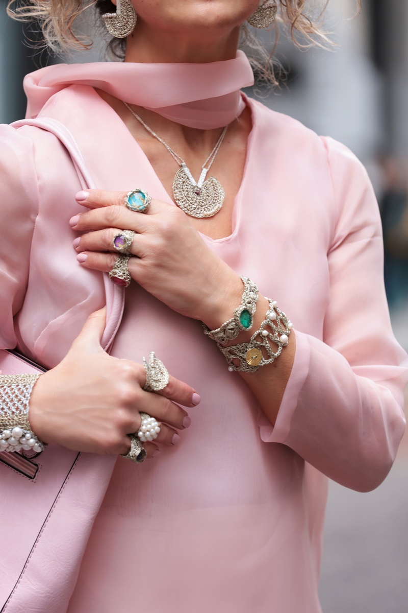 Fashion Week Street Style, handmade cuffs by Vasso Galati, Milan Fashion Week Street Style 2026